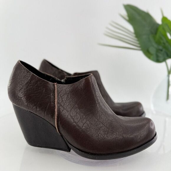 Kork Ease Natalya Women's 8 M Brown Leather Zip Wedge Ankle Bootie Shoes - Picture 3 of 14